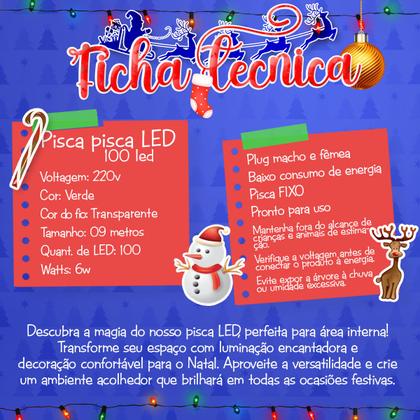 Imagem de Pisca Pisca Natal Fixo Verde 220v 100 Leds 9m Fio Trasp. Decoração natalina iluminação festa Comércio papai noel casamento acessório