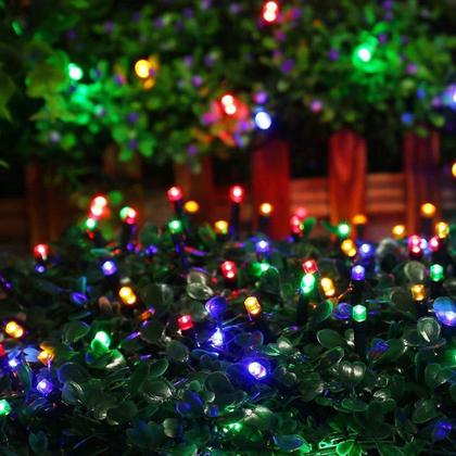 Imagem de Pisca Pisca Natal Solar Led 200 Lâmpadas Colorida ou Dourado 20m 8 Modos Decoração Enfeite Luzes Externa Jardim