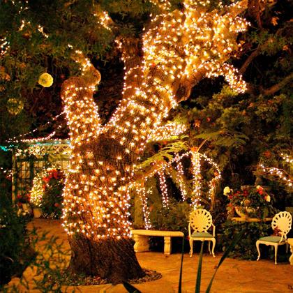 Imagem de Pisca Pisca Natal Solar Led 200 Lâmpadas Colorida ou Dourado 20m 8 Modos Decoração Enfeite Luzes Externa Jardim