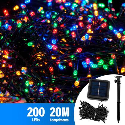 Imagem de Pisca Pisca Solar Enfeite Decoração Natal Jardim Quintal Garagem Externo Solar Led 200 Lâmpadas Colorido ou Dourado 20m 8 Modos