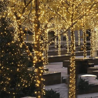 Imagem de Pisca Varal Cordão Solar Natal 100 Lâmpadas LEDs Amarelo 8M