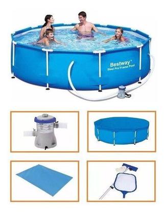 Imagem de Piscina Bestway 4678 Litros Standard com Bomba Filtro 3785 LH 110v Capa Forro e Kit de Limpeza