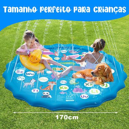 Imagem de Piscina Circular Esteira Infantil Em PVC Resistente 170cm Com Chafariz Jato D'Água Para Criança Pets