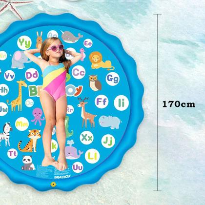 Imagem de Piscina Circular Esteira Infantil Em PVC Resistente 170cm Com Chafariz Jato D'Água Para Criança Pets