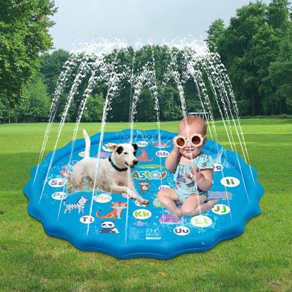 Imagem de Piscina Circular Esteira Infantil Em PVC Resistente 170cm Com Chafariz Jato D'Água Para Criança Pets