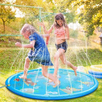 Imagem de Piscina Circular Esteira Infantil Em PVC Resistente 170cm Com Chafariz Jato D'Água Para Criança Pets