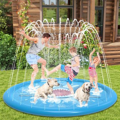 Imagem de Piscina Circular Esteira Infantil Em PVC Resistente Redonda 170cm Com Chafariz Jato D'Água Para Criança Pets