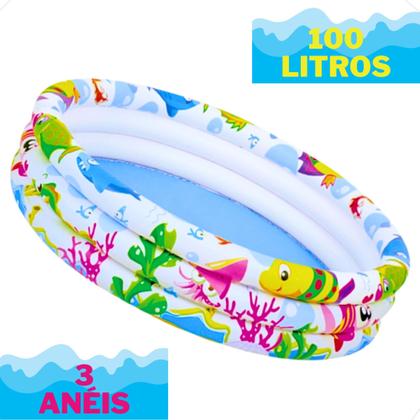 Imagem de Piscina Criança Infantil Inflável Estampada Fundo Do Mar 100 Litros+Óculos de Natação