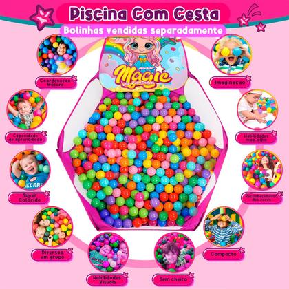Imagem de Piscina De Bolinhas Cor Rosa Infantil Com Cesto De Basquete Para Meninas