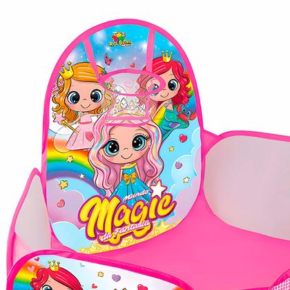 Imagem de Piscina De Bolinhas Cor Rosa Infantil Com Cesto De Basquete Para Meninas