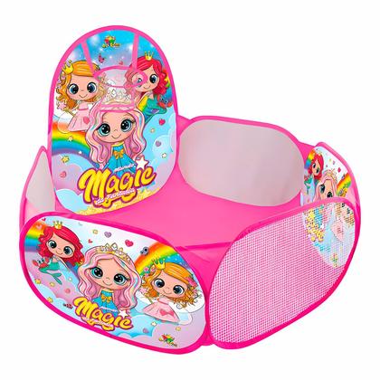 Imagem de Piscina De Bolinhas Cor Rosa Infantil Com Cesto De Basquete Para Meninas