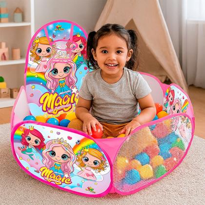 Imagem de Piscina De Bolinhas Cor Rosa Infantil Com Cesto De Basquete Para Meninas