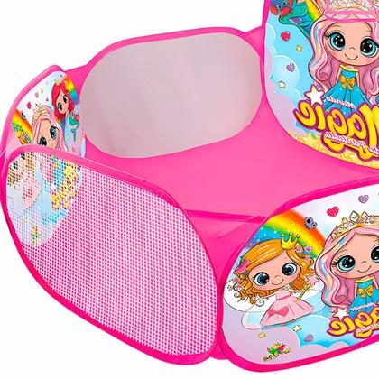 Imagem de Piscina De Bolinhas Cor Rosa Infantil Com Cesto De Basquete Para Meninas