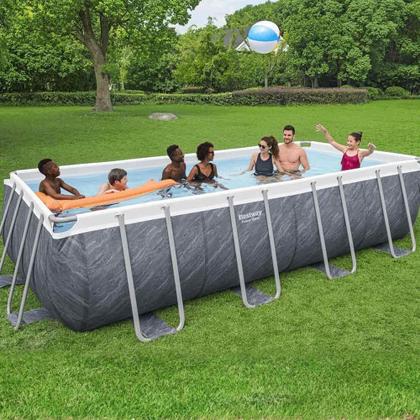 Imagem de Piscina Estrutural 14.812L Retangular + Escada + Filtro + Capa Deluxe Bestway