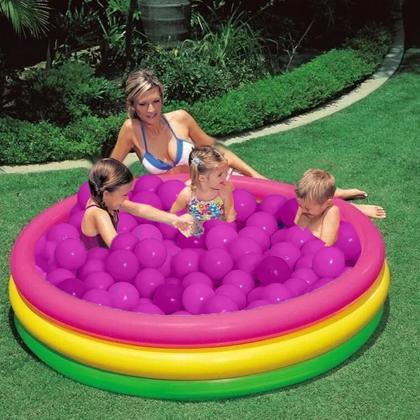 Imagem de Piscina Infantil Inflável 140L Colorida 3 Anéis + 100 Bolinhas