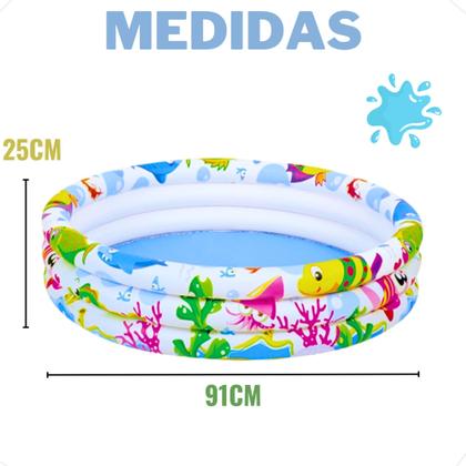Imagem de Piscina Infantil Inflável Criança Estampa Fundo do Mar 180 Litros+Óculos de Natação Kids
