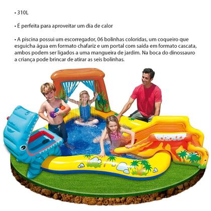 Imagem de Piscina Infantil Inflável Playground Dinossauro 310 Litros Intex Com Bomba de Ar Manual
