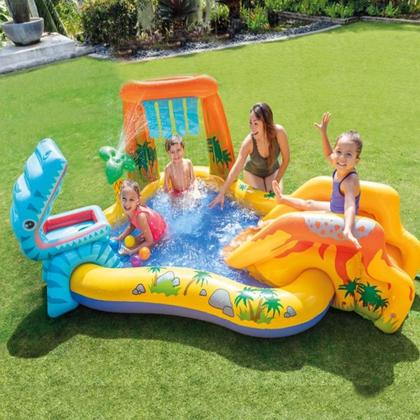 Imagem de Piscina Infantil Inflável Playground Dinossauro 310 Litros Intex Com Bomba de Ar Manual