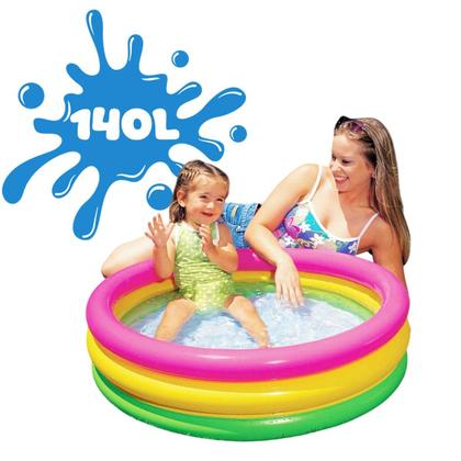 Imagem de Piscina Infantil Inflável Redonda 140L 3 Anéis Colorida Criança