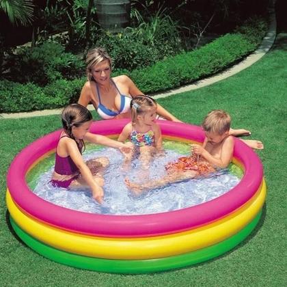 Imagem de Piscina Infantil Inflável Redonda 140L 3 Anéis Colorida Criança