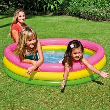 Imagem de Piscina Infantil Inflável Redonda 140L 3 Anéis Colorida Criança