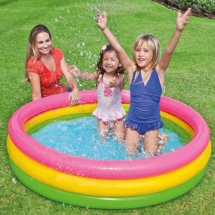 Imagem de Piscina Infantil Inflável Redonda 140L 3 Anéis Colorida Criança