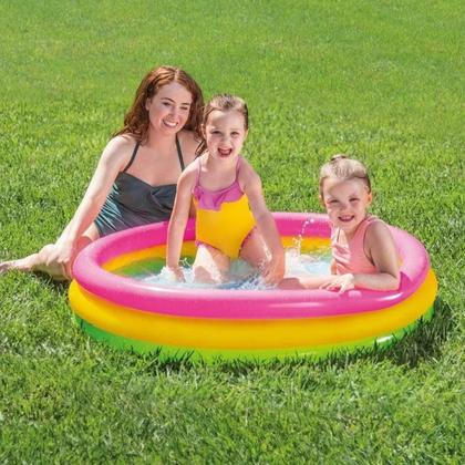 Imagem de Piscina Infantil Inflável Redonda 140L 3 Anéis Colorida Criança