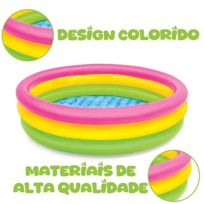 Imagem de Piscina Infantil Inflável Redonda 140L 3 Anéis Colorida Criança