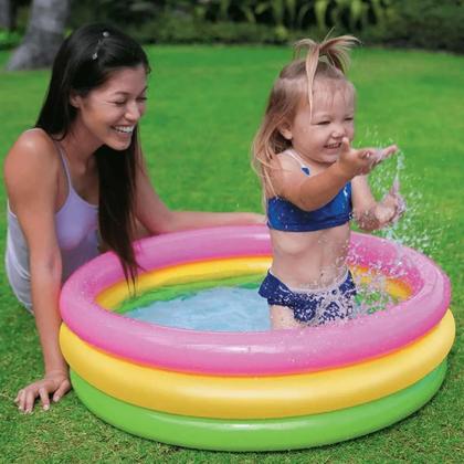 Imagem de Piscina Infantil Inflável Redonda Base Acolchoada 56L Intex