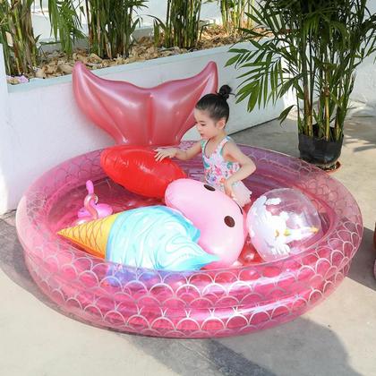 Imagem de Piscina Infantil Inflável Redonda Bebê Menina Sereia 85L Rosa