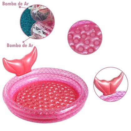 Imagem de Piscina Infantil Inflável Redonda Bebê Menina Sereia 85L Rosa