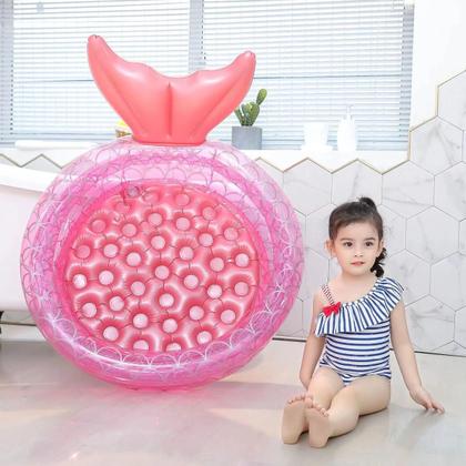 Imagem de Piscina Infantil Inflável Redonda Bebê Menina Sereia 85L Rosa