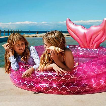 Imagem de Piscina Infantil Inflável Redonda Bebê Menina Sereia 85L Rosa