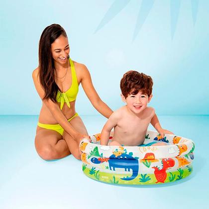 Imagem de Piscina Inflável Infantil Dino 3 Anéis 28 Litros - Intex