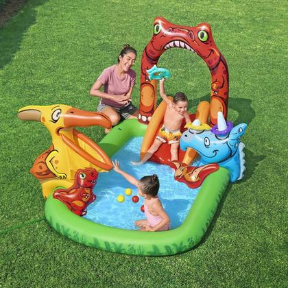 Imagem de Piscina Inflável Infantil Playground Dinossauro 190L Bestway com Acessórios e Bomba Manual Bestway