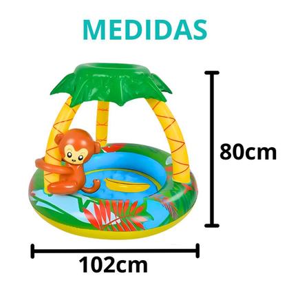 Imagem de Piscina Inflável Infantil Redonda Com Cobertura Macaquinho
