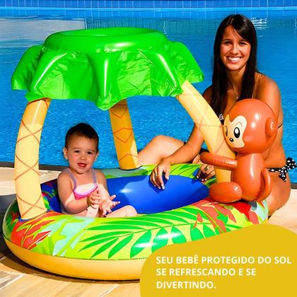 Imagem de Piscina Inflável Infantil Redonda Com Cobertura Macaquinho