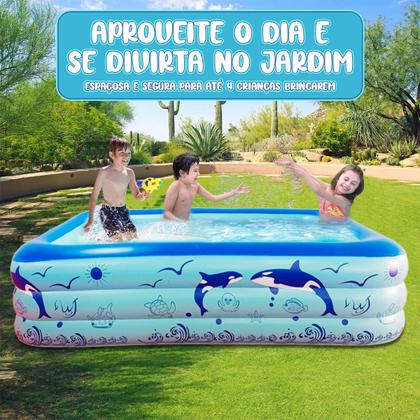 Imagem de Piscina Inflável Infantil Retangular 300 Litros P/ Crianças e Pets Em PVC Resistente