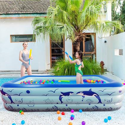 Imagem de Piscina Inflável Infantil Retangular 300 Litros P/ Crianças e Pets Em PVC Resistente