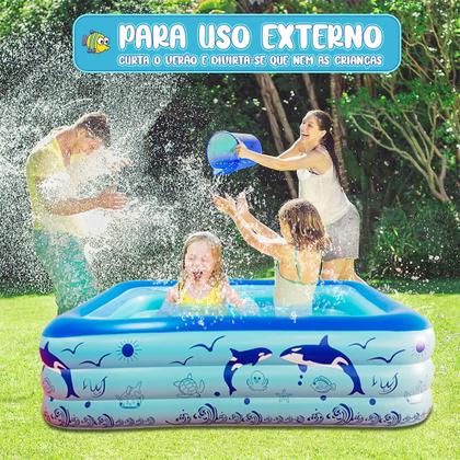 Imagem de Piscina Inflável Infantil Retangular 300 Litros P/ Crianças e Pets Em PVC Resistente
