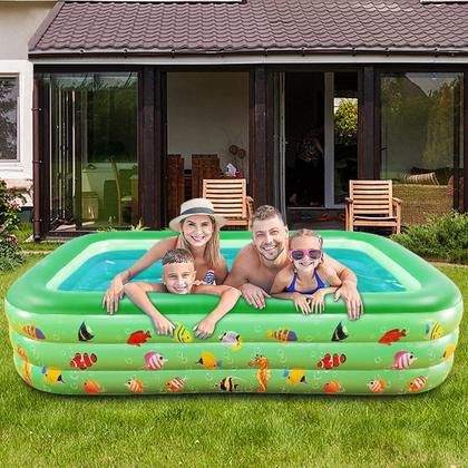 Imagem de Piscina Inflável Infantil Retangular 300 Litros P/ Crianças e Pets Em PVC Resistente