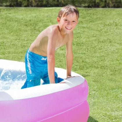 Imagem de Piscina Inflável Retangular Rosa 100 Litros com Bomba e Forro VG+