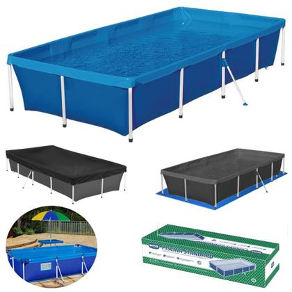 Imagem de Piscina Mor Retangular Ferro 3000 Litros com Capa e Forro  Kit 