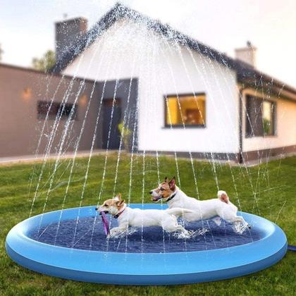 Imagem de Piscina Tapete Chafariz Inflavel Pet Cachorro Animais Criança Brincadeira Divertida Verao Sol Veraneio Dias Quentes Jardim Quintal Varanda Ar Livre L