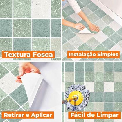 Imagem de Piso Adesivo Vinilico Tons Verde Quadrado Lavavel Textura 500x60cm