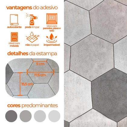 Imagem de Piso Vinilico Autoadesivo Hexagonal Cinza Texturizado 3M2