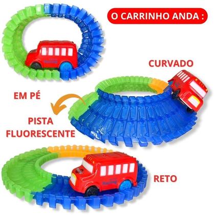Imagem de Pista Com Carrinho Led Trilha Maluca P/montar 56 Peças Loop