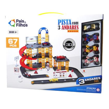 Imagem de Pista com Garagem 3 Andares 4 Carrinhos Montar Pais e Filhos