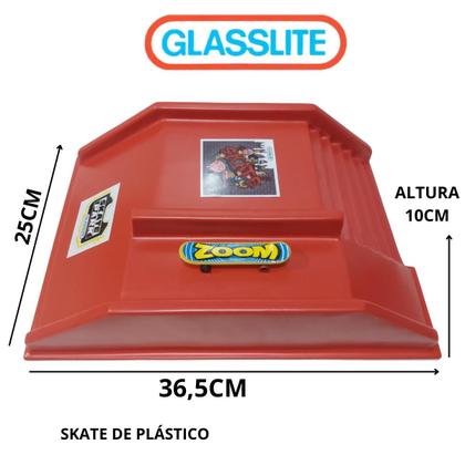 Imagem de Pista com skate dedo (rampa) corrimão vermelha glasslite