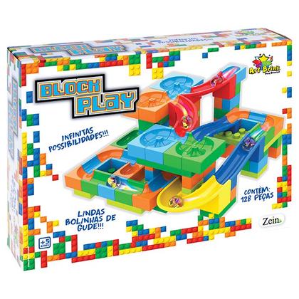 Imagem de Pista de Blocos de Montar Labirinto de Bloco com Bolinhas de Gude 128 Pçs e 56 Pçs Block Play